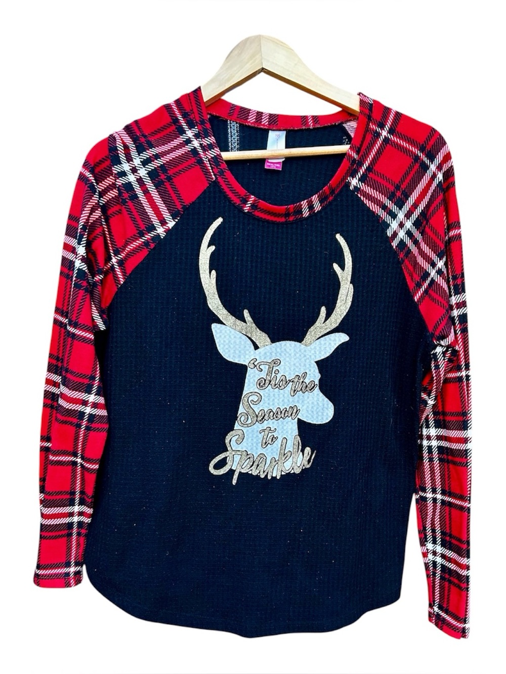 Juniors Shirt Red Black Tis
The Season Deer Glitter Holiday Christmas Tee 3X